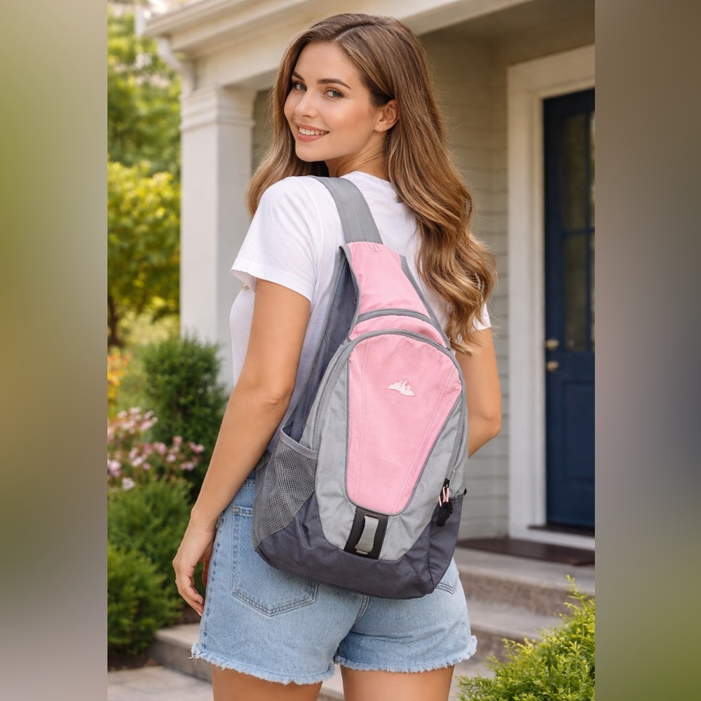 Sierra Expedition Women’s Sling Backpack Pink Gray Hiking Travel Bag 20 height